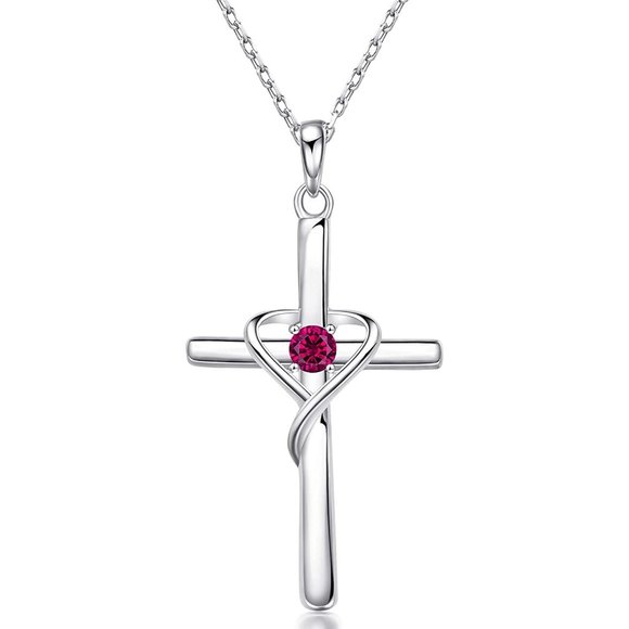 AmorAime 925 Sterling Silver Cross Necklace for Women Men 5A CZ Birthsto… - Picture 6 of 10